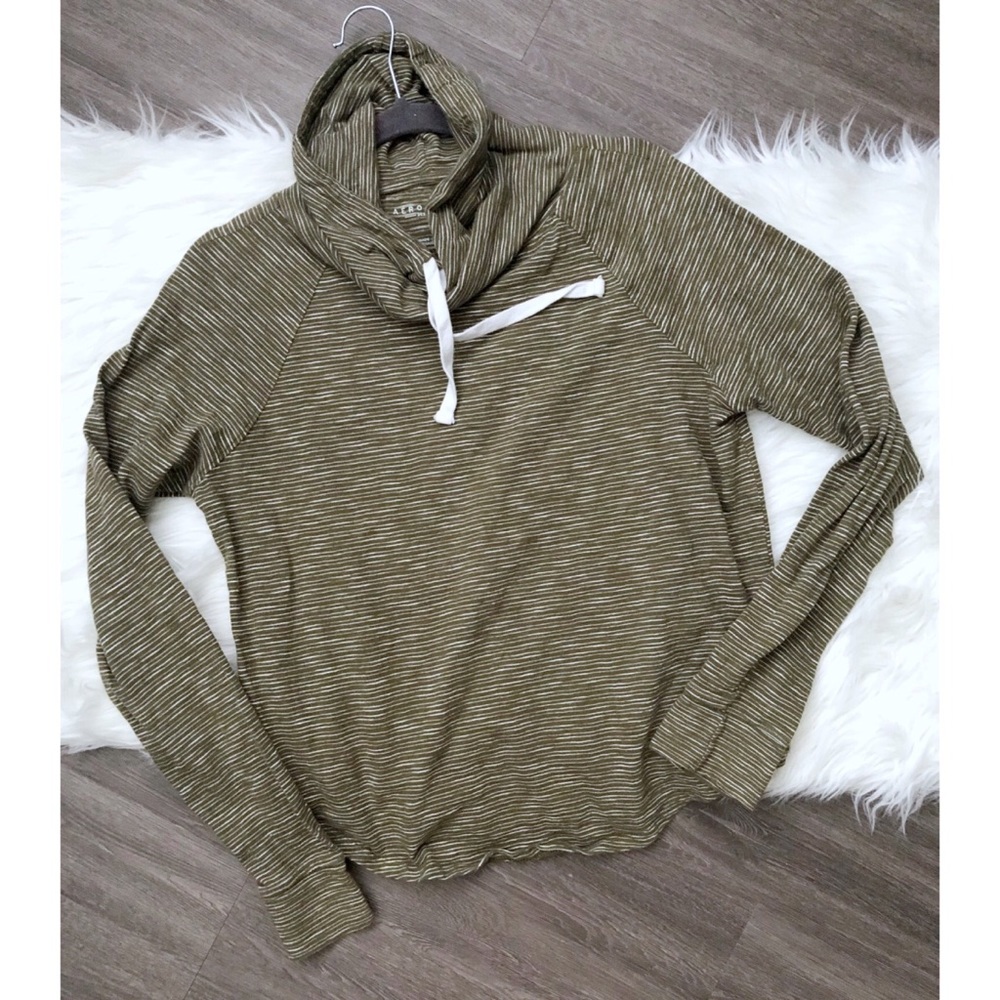 Green Sweater With Cowl HighNeck Drawstring